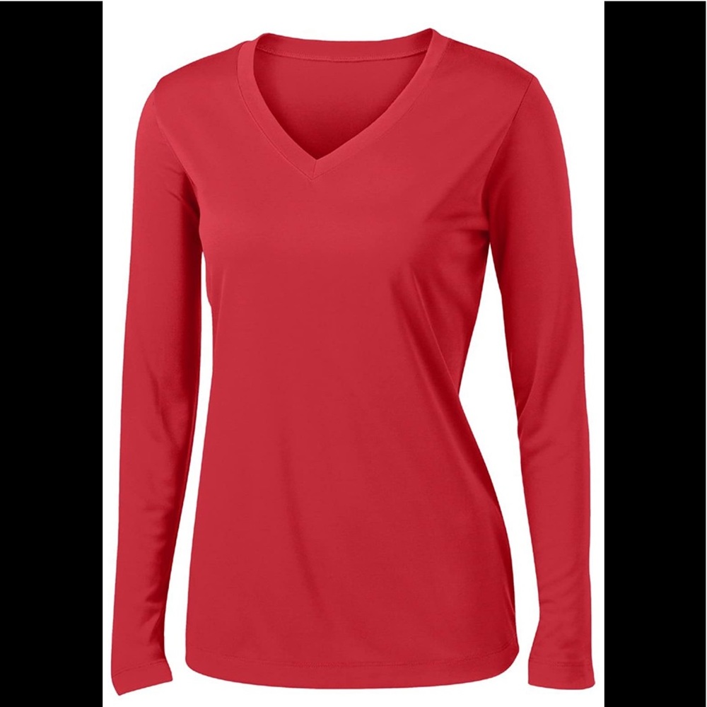 PLUS Red Sexy V-Neck Long Sleeve Solid Shirt Top